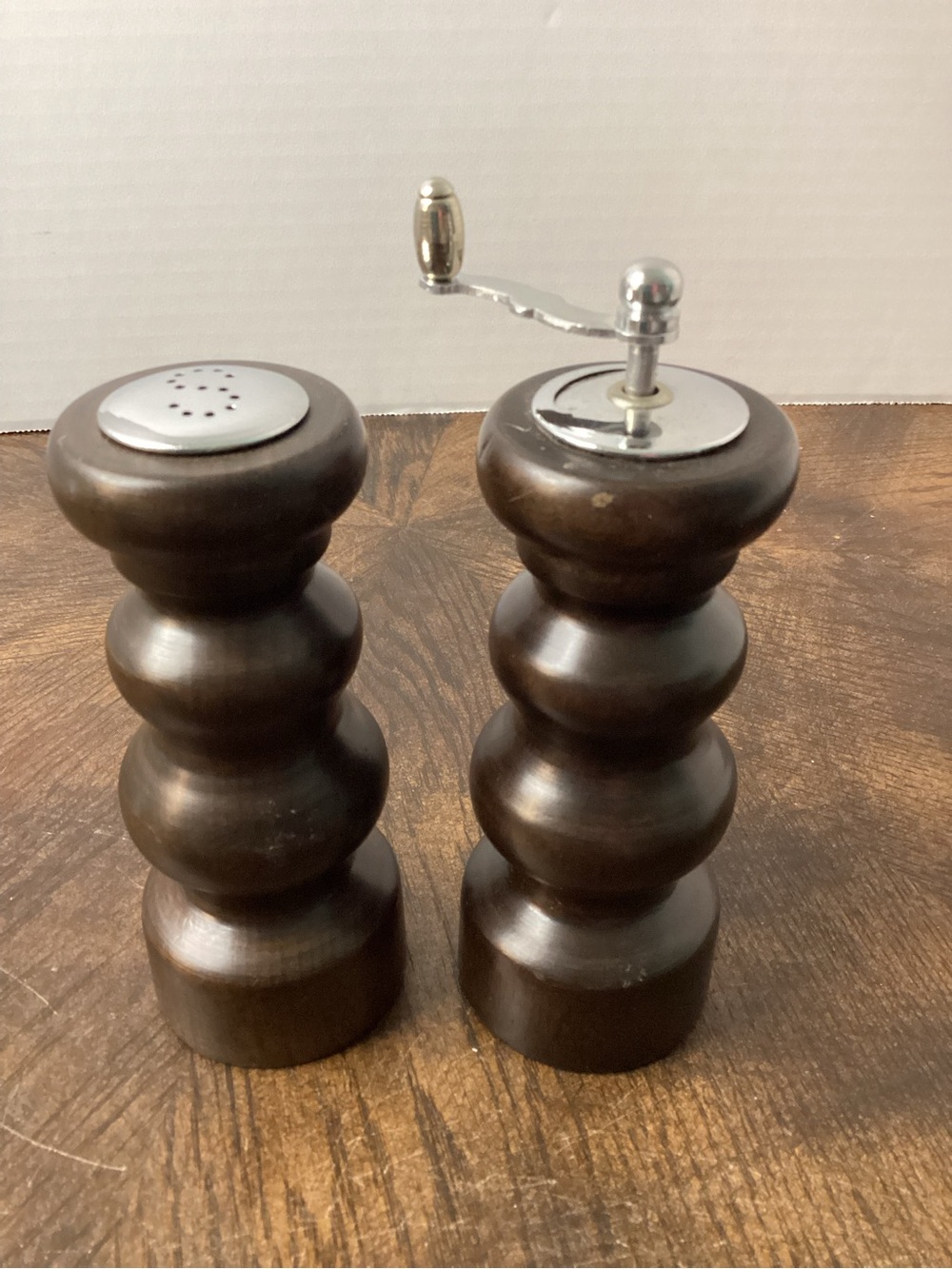 Catalina MCM Wooden Pepper Mill and Salt Shaker Set - Dark Brown